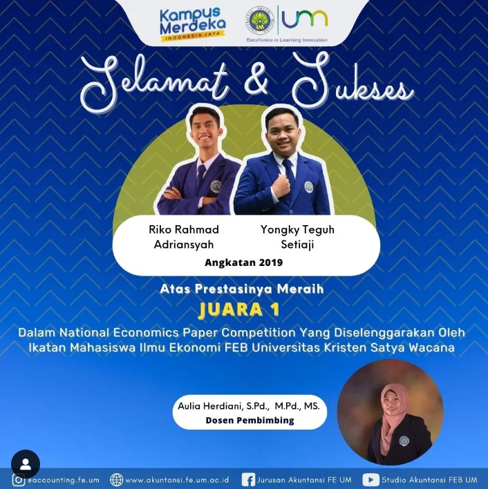 Kembali Membanggakan Departemen Akuntansi, Kini Yongky dan Rekan Berhasil Menyabet Juara 1 dalam National Economics Paper Competition IMIE FEB UKSW