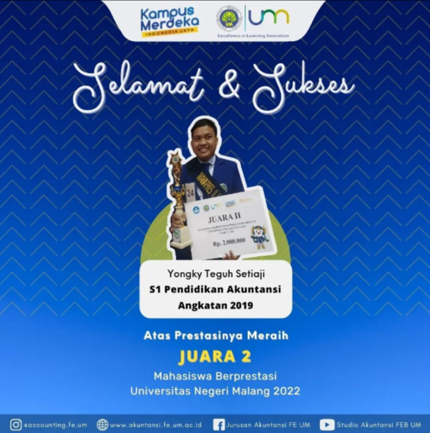 Mahasiswa Departemen Akuntansi Berhasil Raih Juara dalam Pemilihan Mahasiswa Berprestasi Universitas Negeri Malang 2022